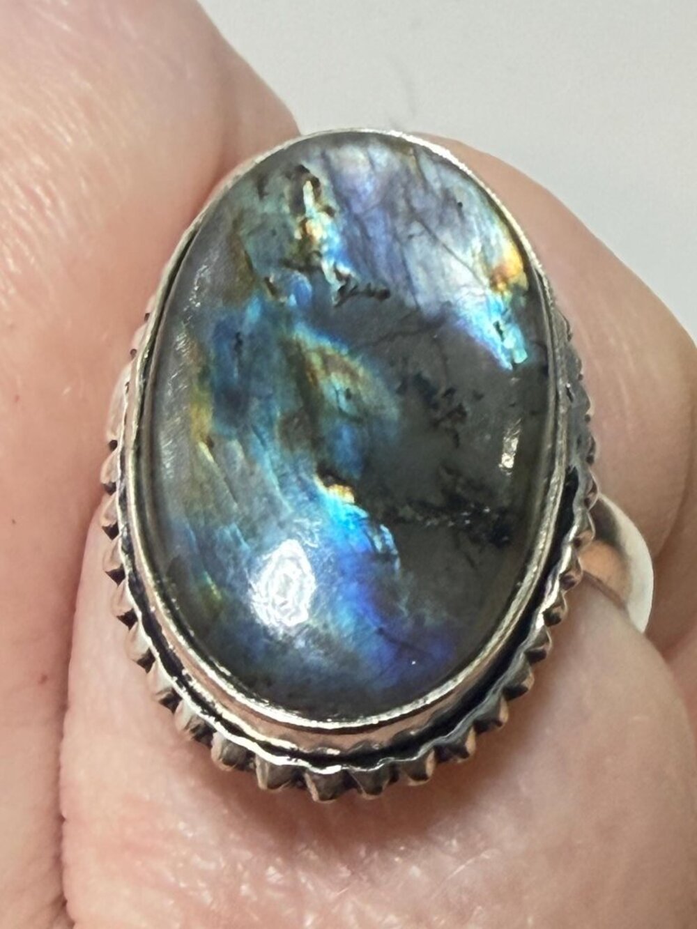 Labradorite Ring Adjustable OOAK Blue Flash Statement Ring